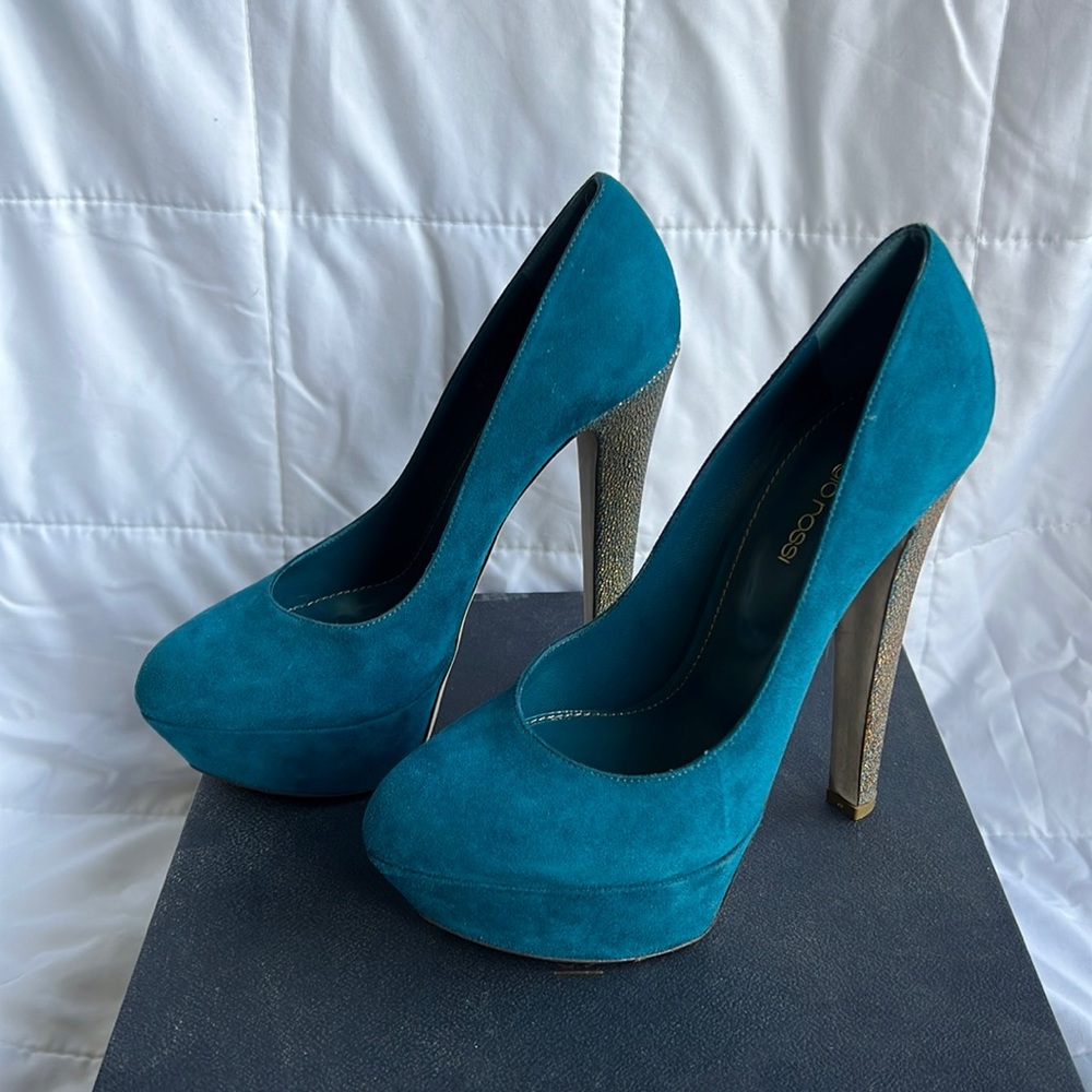Sergio Rossi platform Heels with Gold Flake Accents Size 38 Scarpe Donna Pump